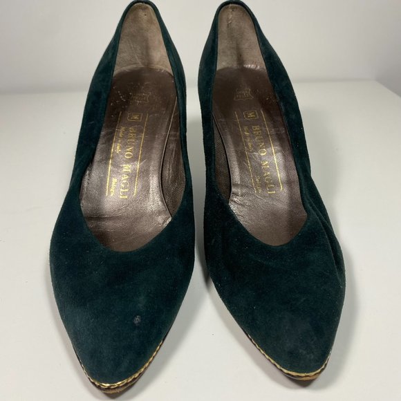 Bruno Magli Women Shoes Vintage Pump Heels Suede Emerald Green Italy Sz 7 - Picture 3 of 14